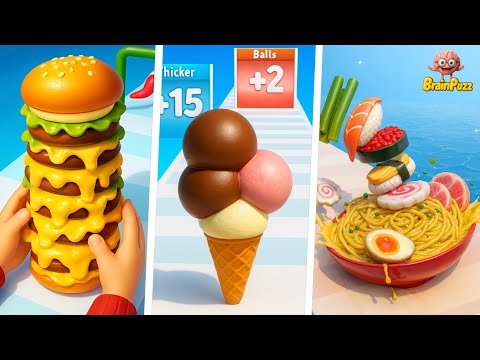🍦 Ice Cream Rush VS 🍝 Noodle Run VS 🍔 Burger Master - All Levels Satisfying Walkthrough Gameplay