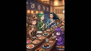 #怪異 お寿司屋さんで逢魔デイジ、カッパ、化け狸、海坊主がお食事会 #オリジナルアニメ