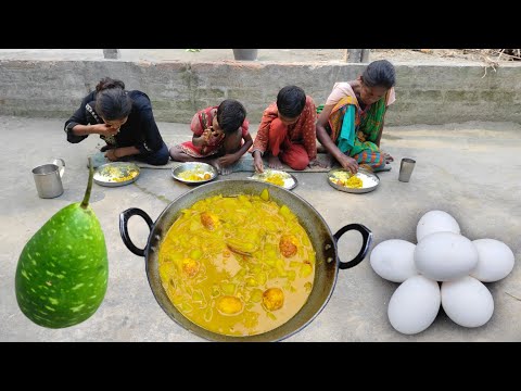 Totally New style EGG cooking curry recipe with FRESH LAU || Indian tribe cooking || ANDA recipe