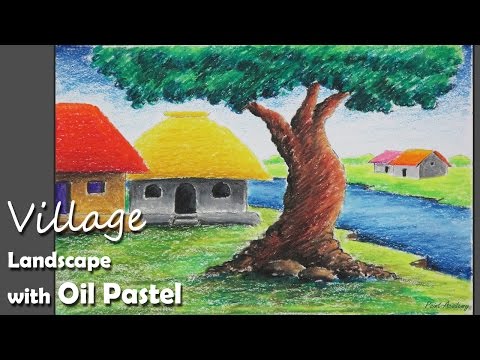 Beginners Pastel Painting | How to Draw a Village landscape with Oil Pastel