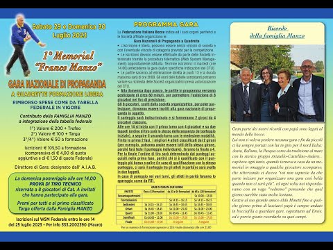 Bocce : Memorial Franco Manzo - Envie (CN) 29/30 Luglio 2023