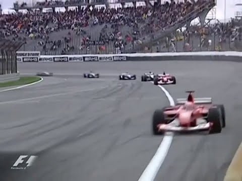 F1 – Cars zooming through Turn 13 and finish straight at Indianapolis – USA 2003