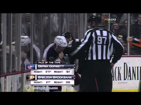 Derek Dorsett vs Sheldon Brookbank Nov 19, 2010