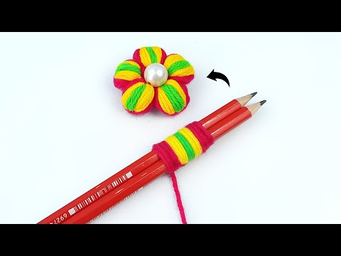 It's so beautiful | Super easy woolen flower making idea with pencil - DIY hand embroidery flower