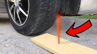 CAR vs RED HOT NAIL (with GOPRO INSIDE THE TIRE)