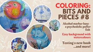 Coloring: Bits And Pieces: psychedelic puffer fish, easy watercolour background, testing new book