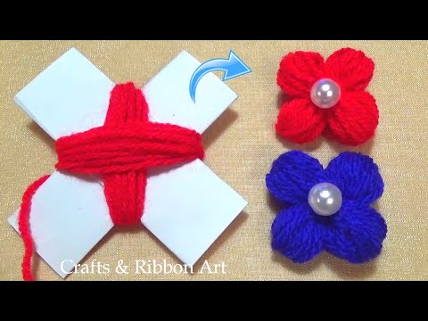 Easy Woolen Craft Ideas with Paper - DIY Woolen Flowers - Hand Embroidery Amazing Trick- Sewing Hack