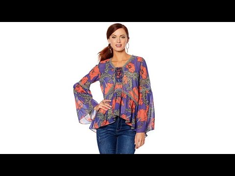 LaBellum by Hillary Scott Printed Chiffon Blouse