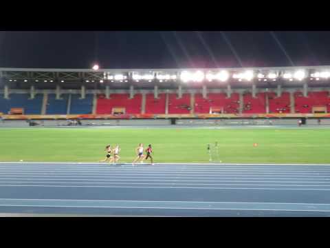 Erin Wallace Bahamas 1500m last 300m.  Cheered on by Team Scotland.