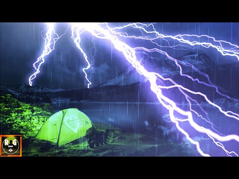 Strong Thunderstorm Noises with Light Rain On Tent and Loud Lightning & Thunder Sound Effects