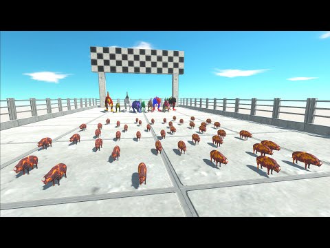 CHASE SPEED RACE DINOSAUR MARVEL & DC TO EAT A LAVA PIG - Animal Revolt Battle Simulator