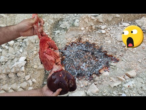 Heart, liver, lungs Lamb IN A FIRE PIT - Yummy Tajik Recipe - Mountain food - Street Village Food