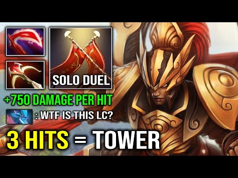 WTF 3 Hits Delete Tower +750 Solo Duel Damage Legion Commander with 11 Armor Reduct Dota 2