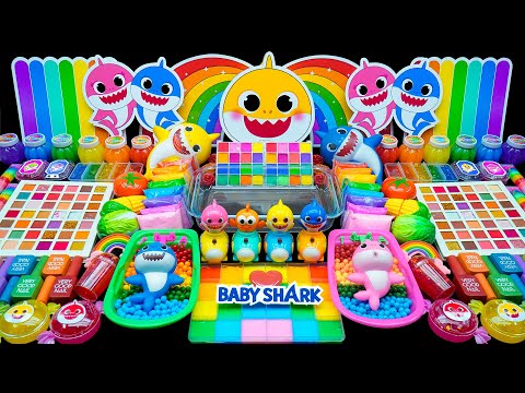 BABY SHARK Slime 🌈| Mixing Random Piping Bags| Mixing Into Glitter Slime Satisfying Videos ASMR#98