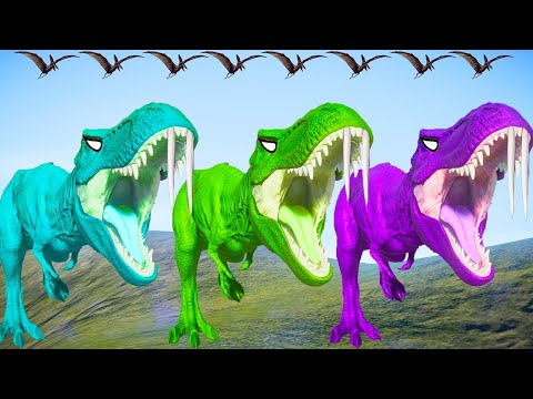 Rexy Color Pack vs Spinosaurus, I-rex, Indoraptor - Jurassic World Evolution Dinosaurs Fighting