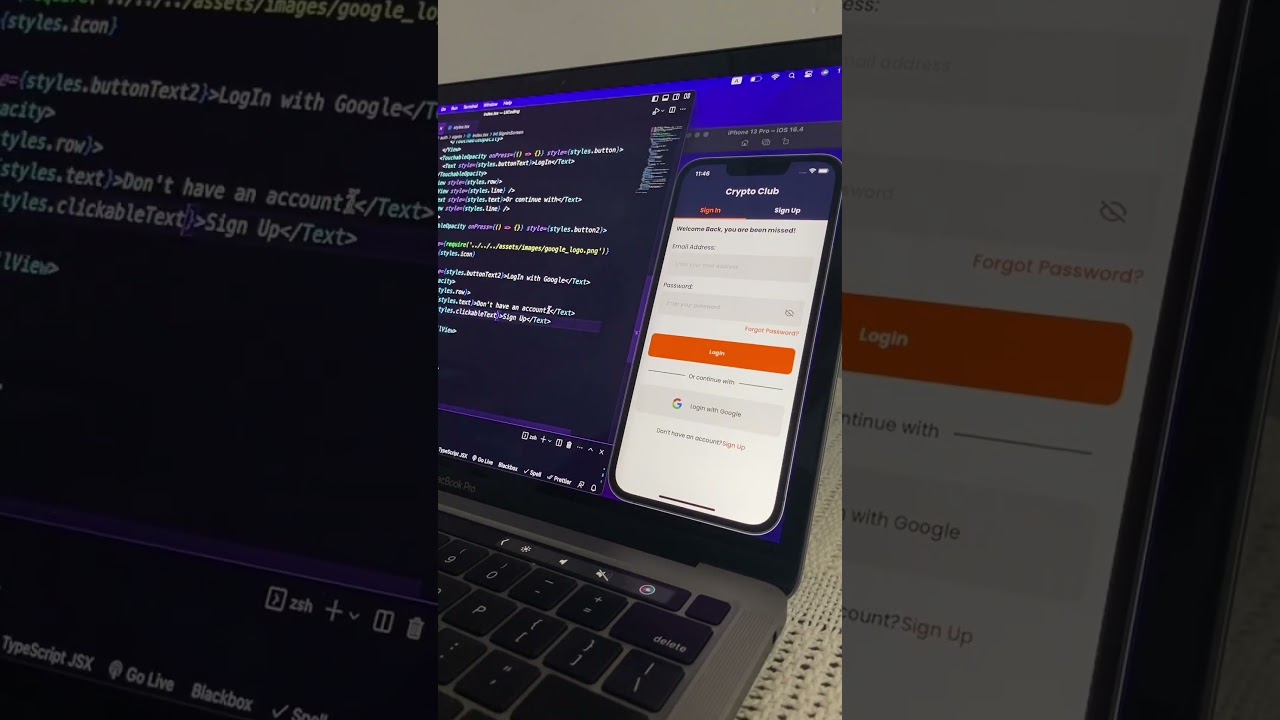 Crypto App Auth UI | Speed Code #reactnative #coding #shorts