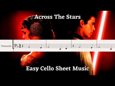 STAR WARS ACROSS THE STARS LOVE THEME - Easy Cello Sheet Music Notes Tutorial + PDF