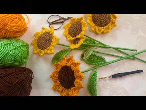 How to Crochet a Sunflower 🌻 very easy and simple tutorial/ sunflower bouquet #crochetflowerbouquet 