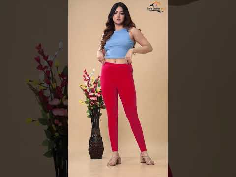 Mid waist cotton 4 way lycra leggings - red, casual wear, sl...