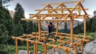 Man Builds Amazing Wood House on Steep Mountain Only Using Hand Tools Part 1