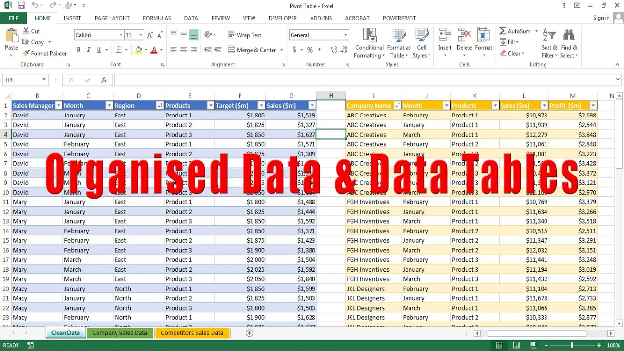 Data Analysis (Excel) - Part 1 - Data Tables & Organised Data