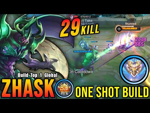 Zhask 29 Kills!! Insane One Shot Damage Build!! - Build Top 1 Global Zhask ~ MLBB