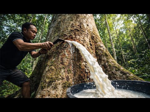 Primitive Skill: Harvesting Rubber Sap in the Jungle | by @PrimitiveSkillsnet