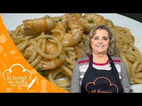 Espaguetis con langostinos al ajillo picantes