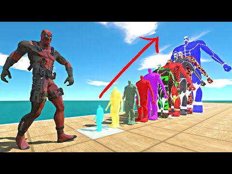Deadpool Team vs 10 Levels of Colourful Colossal Titan - Animal Revolt Battle Simulator