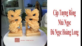 Cặp Tượng Rồng Đá Ngọc Hoàng Long Tự Nhiên Nguyên Khối Vàng Đẹp 3.8kg-21cm