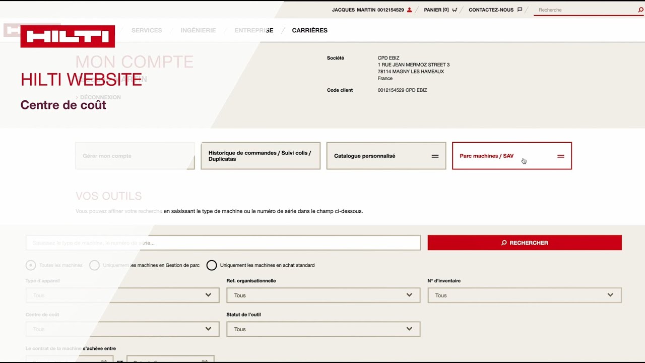 Comment gérer ses centres de coûts sur hilti.fr ?