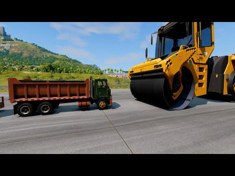 Giant Road Roller Crushes Cars - Beamng drive