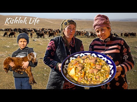 Mung bean dish with the shepherd family in the mountainous steppe | nomadic lifestyle