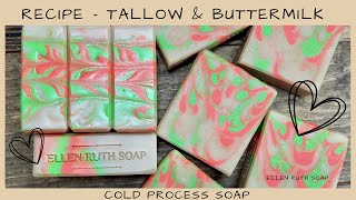 Recipe - Tallow & Buttermilk 🧡💚 Cold Process Soap w/ Drop Swirl #soap | Ellen Ruth Soap