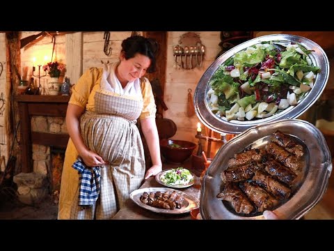 Making Dinner in the 19th Century |Rainy Day ASMR| Fire Cooked Meat