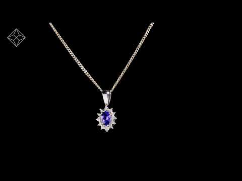 Tanzanite 6 x 4mm And Diamond 18K White Gold Pendant Necklace - FER25-VY