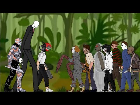 Uber Jason Vs Slenderman , Jeff , IT , Michael , Leatherface , ChainSaw Man , Freddy , Grandpa - DC2