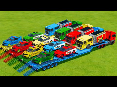 LOAD POLICE CARS AND FIRE TRUCKS WITH SCANIA TRUCKS - Farming Simulator 22