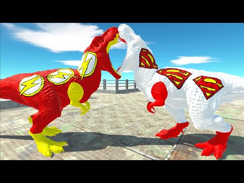 WHITE SUPERMAN T-REX DEATH FALL VERSION 2 - Animal Revolt Battle Simulator
