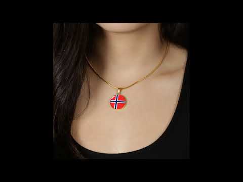 Norwegian Flag 18k Gold Finished Luxury Necklace, Norwegian Heart, Norwegian Pride, Norway
