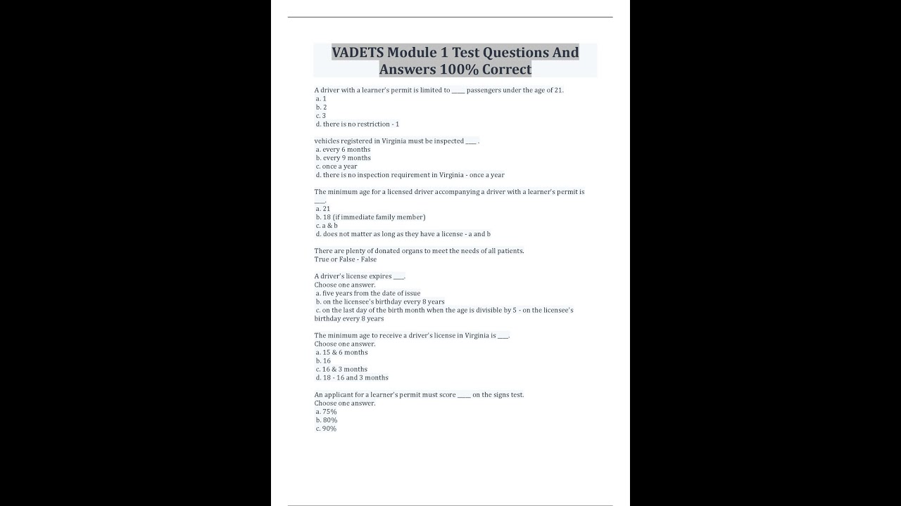 VADETS Module 1 Test Questions And Answers 100% Correct
