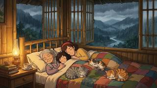 Rainy Night in the Bamboo Cabin: Sleeping with Grandma and Cats | Ghibli-Style ASMR