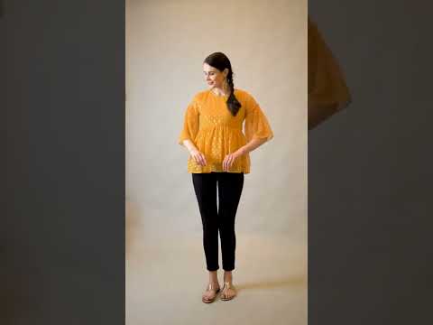 Women Printed Crepe Top  Yellow