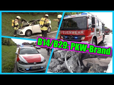 [Archivdoku] - PKW-BRAND auf dem TEILER B14/B29 WAIBLINGEN 🚒 FEUERWEHR FELLBACH LÖSCHT AUTOBRAND [E]