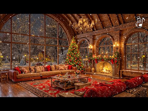 Peaceful Christmas Music for Relaxation - Relaxing Christmas Ambience - Warm Fireplace and Soft Snow