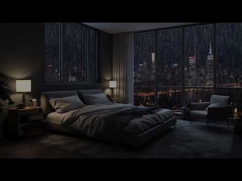 Relaxe em um hotel de luxo na cidade de Nova York | Som de chuva na janela para relaxar e dormir bem