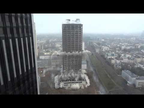 Sprengung 116 Meter Hochhaus (AfE-Turm) in Frankfurt am 02.02.2014 - Full HD, Zeitlupe & Opferkamera