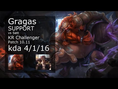 Gragas Support vs Sett - KR Challenger 4/1/16 Patch 10.11 Gameplay // [롤] 그라가스 vs 세트 서폿