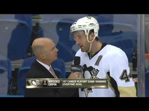 Brooks Orpik OT slapshot goal 4-3, handshakes May 11 2013 Pittsburgh Penguins vs NY Islanders NHL