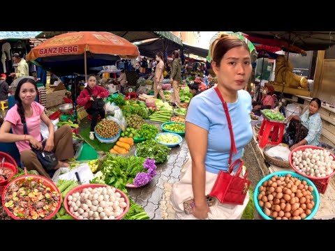 Cambodia 2024 - Walking Tour 4K - Phnom Penh Street Food - Cambodian Local Market